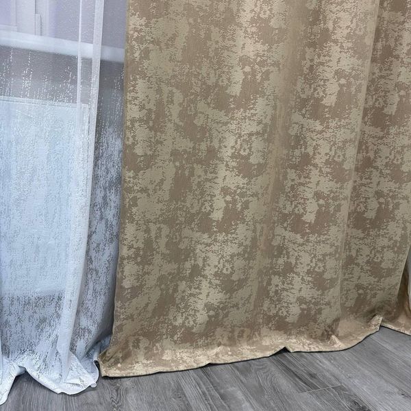 Набір готових  пошитих жакардових штор із мармуровим візерунком у бежевому кольорі 2шт. розмір 1.5м*2.7м М23-5 фото
