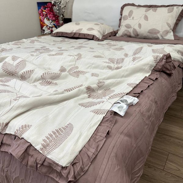 Оливия полуторный комплект с летним одеялом кофейные листья  150*200 Rm-Olivia-1-1,5 фото