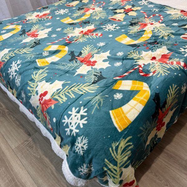 Плед новогодний Холли евро "Омела" голубой 200&times;230 см с искусственной овчиной Holly-10-EU фото