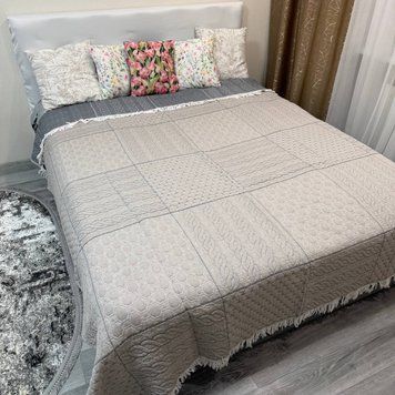 Льняной плед покрывало Лиана с бахромой косичка кофейный 200x230 евро Rm-Liana-1 фото