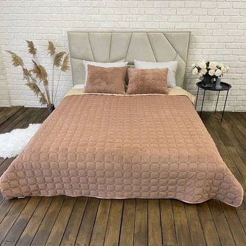 Стьогане велюрове покривало Роуз 220х240 з подушками 60х40 карамель Cap-Rose-4 фото