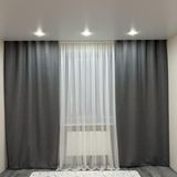 Готовий комплект штор рогожка на тасьмі розмір 150*270 см (2шт) темно-сірого кольору М5-12 фото