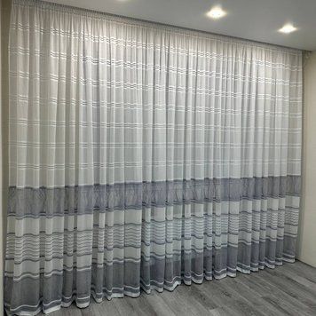 Жакардова тюль 3х2.7 м біла з сірими смужками TJ27-3 фото