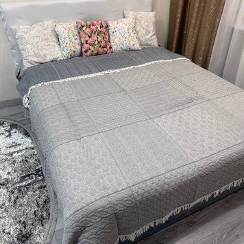 Лляне плед покривало Ліана з тороками косичка сіре 200x230 євро Rm-Liana-1-2 фото