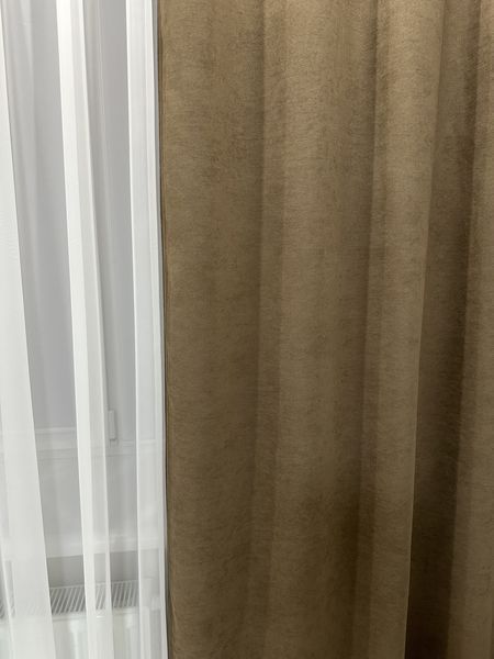 Готовые пошитые шторы из ткани микровелюр Diamond 150*270см - 2 шт цвета капучино Petek-193 фото