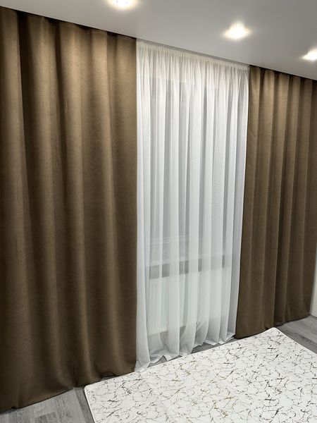 Готовые пошитые шторы из ткани микровелюр Diamond 150*270см - 2 шт цвета капучино Petek-193 фото
