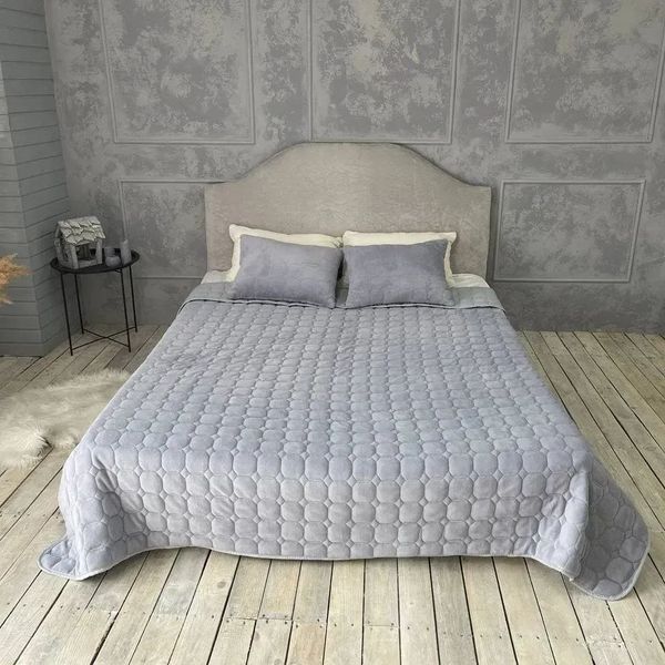 Покрывало стеганое велюровое Роуз 220х240 с подушками 60х40 серый Cap-Rose-5 фото