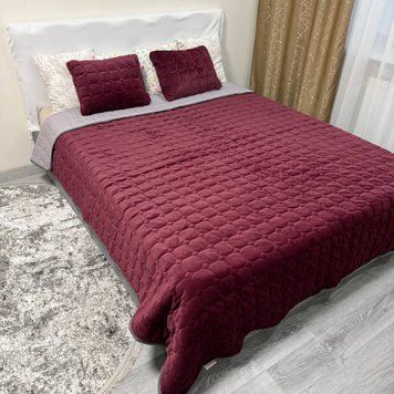 Покрывало стеганое велюровое Роуз 220х240 с подушками 60х40 бордовое Cap-Rose-6 фото