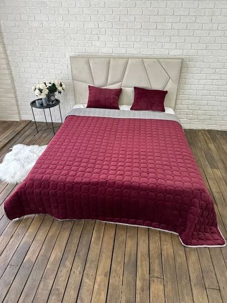 Стьогане велюрове покривало Роуз 220х240 з подушками 60х40 бордове Cap-Rose-6 фото