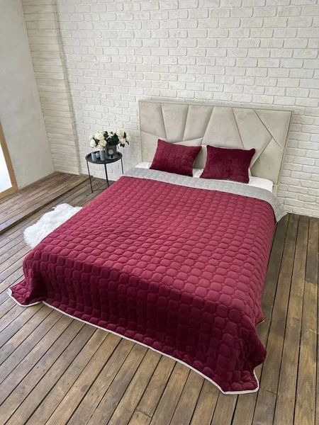 Стьогане велюрове покривало Роуз 220х240 з подушками 60х40 бордове Cap-Rose-6 фото