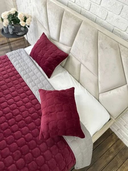 Стьогане велюрове покривало Роуз 220х240 з подушками 60х40 бордове Cap-Rose-6 фото