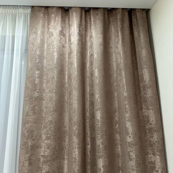 Комплект жаккардовых штор 1.5х2.7 м кофейного цвета с мраморным рисунком K1039-13 фото