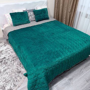 Покрывало стеганое велюровое Роуз 220х240 с подушками 60х40 бирюза Cap-Rose-7 фото