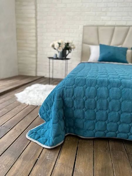 Покрывало стеганое велюровое Роуз 220х240 с подушками 60х40 бирюза Cap-Rose-7 фото