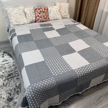 Лляне плед покривало Ліана з тороками квадрати сіре 200x230 євро Rm-Liana-2-2 фото