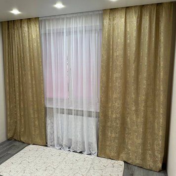 Набір жакардових штор 1.5х2.7м золотого кольору з мармуровим візерунком K1039-9 фото