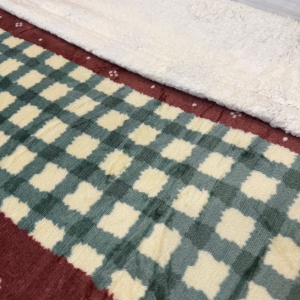 Плед новогодний Холли евро "Полоски" зеленый+бордовый 200&times;230 см с искусственной овчиной Holly-1-EU фото