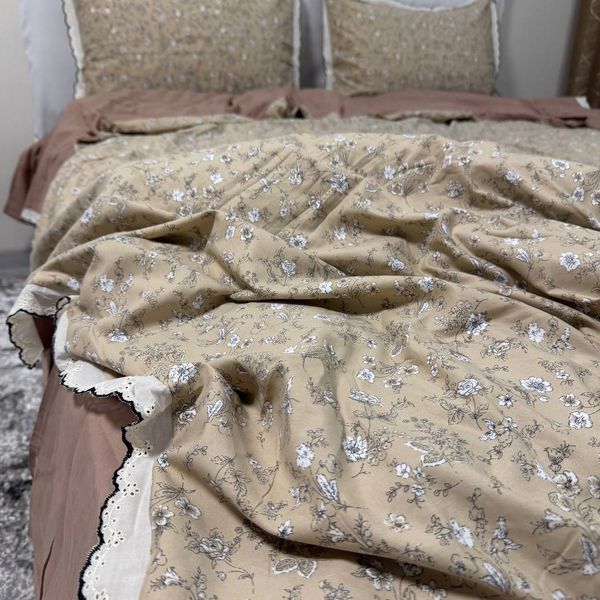 Постільна білизна Елуїза євро варена бавовна кавова  з квітами Rm-Eloise-13-EU фото