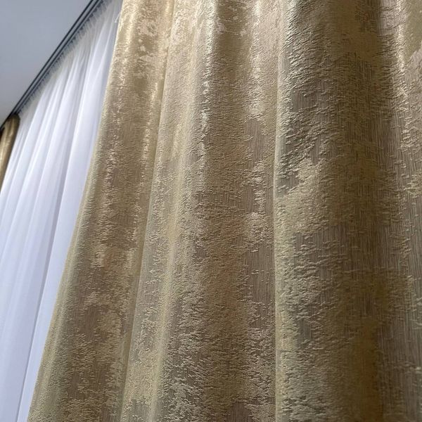Комплект жаккардовых штор 1.5х2.7 м золотого цвета с мраморным рисунком K1039-9 фото