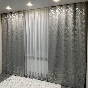Красиві жакардові штори з візерунком вензеля 2шт розмір 1.5м*2.7м сірого кольору для кухні, спальні або вітальні Toscana 29 фото
