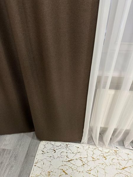 Комплект штор рогожка шоколад 150*270 см на тесьме (2шт) М5-14 фото