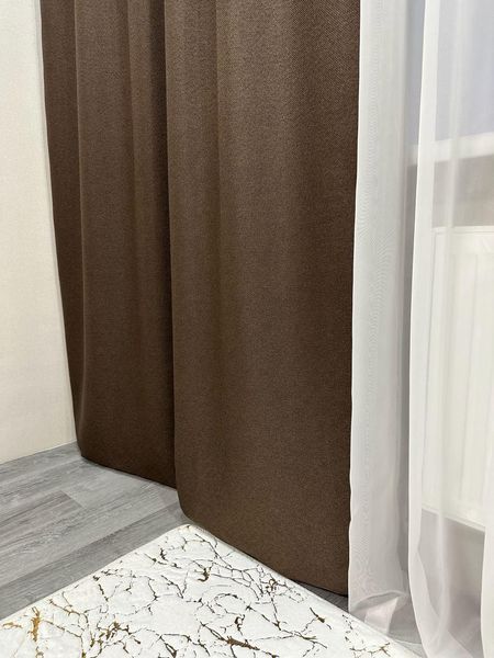 Комплект штор рогожка шоколад 150*270 см на тесьме (2шт) М5-14 фото