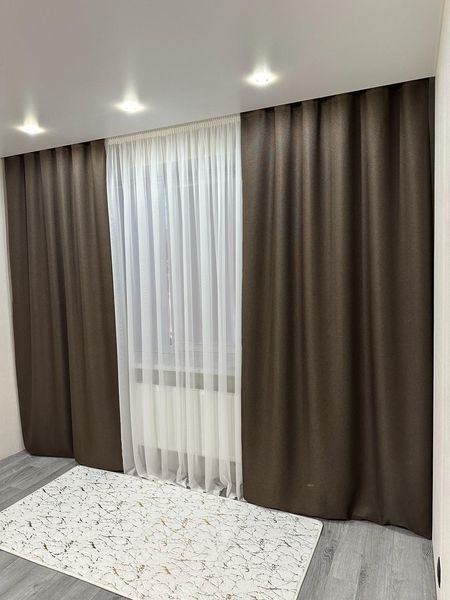 Комплект штор рогожка шоколад 150*270 см на тесьме (2шт) М5-14 фото