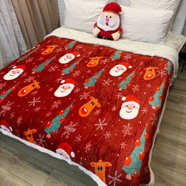 Плед новогодний Холли евро "Санта&Рудольф" красный 200&times;230 см с искусственной овчиной. Holly-5-EU фото