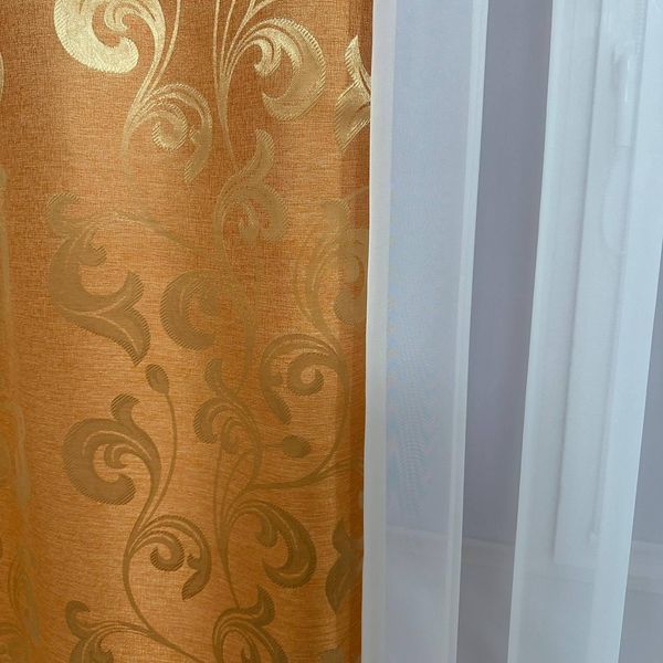 Стильні жакардові штори з візерунком вензеля 2шт розмір 1.5м*2.7м персикового кольору для спальні або вітальні Toscana 11 фото