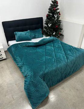 Ковдра 200х230 тепла плюш/овчинка 350 г/м&sup2; (Бірюзовий/Сірий) Cap-023-3 фото