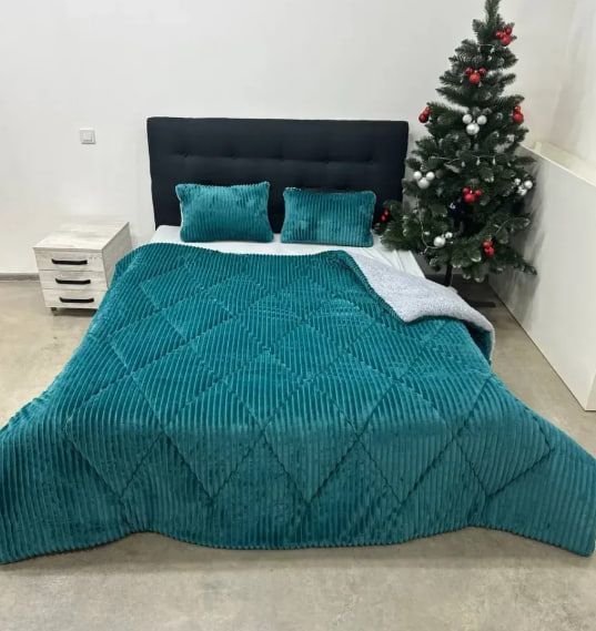 Одеяло 200х230 теплое плюш/овчинка 350 г/м&sup2; (Бирюзовый/Серый) Cap-023-3 фото