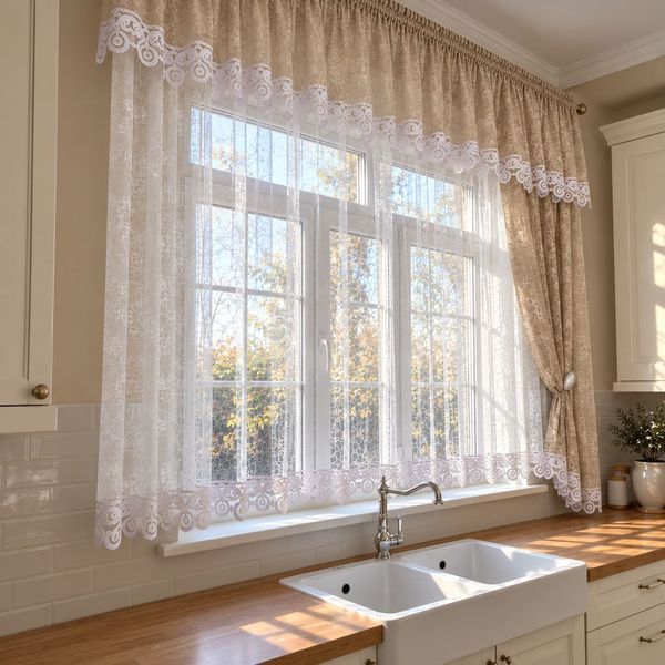 Занавеска Линси 400х180 см бело-бежевая с ламбрекеном LN-Linsey-4 фото