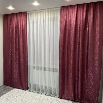 Жакардові штори з пісочним візерунком малинового кольору 1.5х2.7м ART: Nikol-13 фото