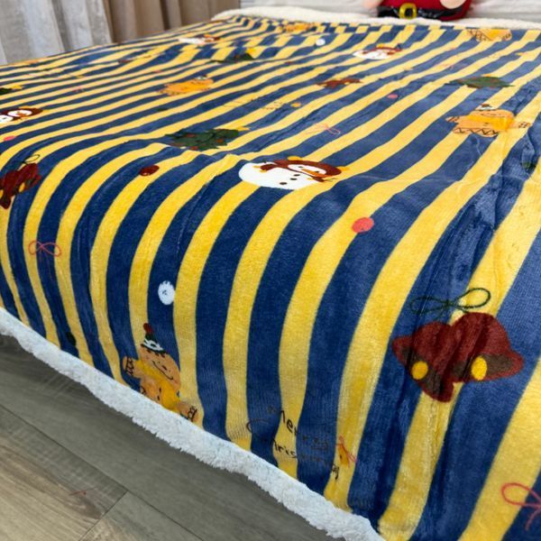 Плед новорічний Холлі євро "Смугастик" синій+жовтий 200&times;230 см зі штучною овчиною Holly-12-EU фото