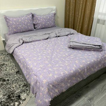 Комплект постельного белья с двумя одеялами Лаура Family сиреневый с серым Rm-LG-30-03-EU фото