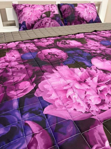 Покрывало с подушками 200&times;220 см, двустороннее с цветочным узором фиолетовое LM-PP-7 фото