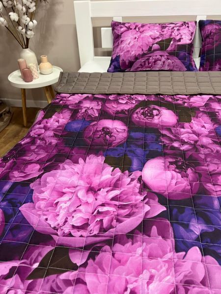 Покрывало с подушками 200&times;220 см, двустороннее с цветочным узором фиолетовое LM-PP-7 фото
