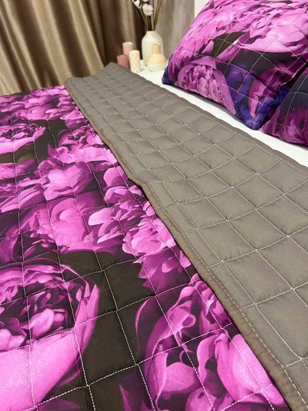 Покрывало с подушками 200&times;220 см, двустороннее с цветочным узором фиолетовое LM-PP-7 фото