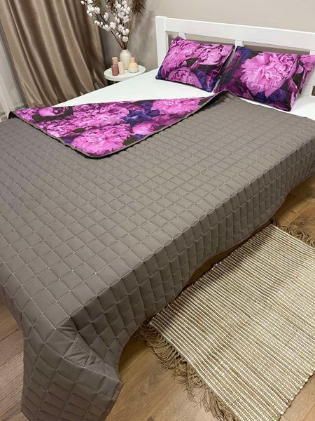 Покрывало с подушками 200&times;220 см, двустороннее с цветочным узором фиолетовое LM-PP-7 фото