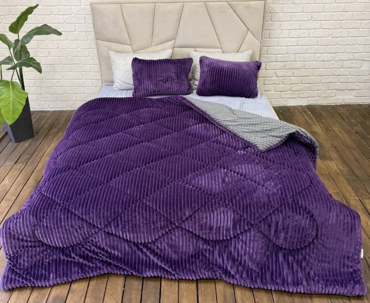 Ковдра 200х230 тепла мікрофібра/овчинка 350 г/м&sup2; (Фіолетовий/Сірий) Cap-023-6 фото