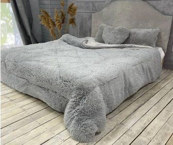 Хутряна ковдра "Травичка" євро сіра 200x230 см Cap-Kt-31 фото