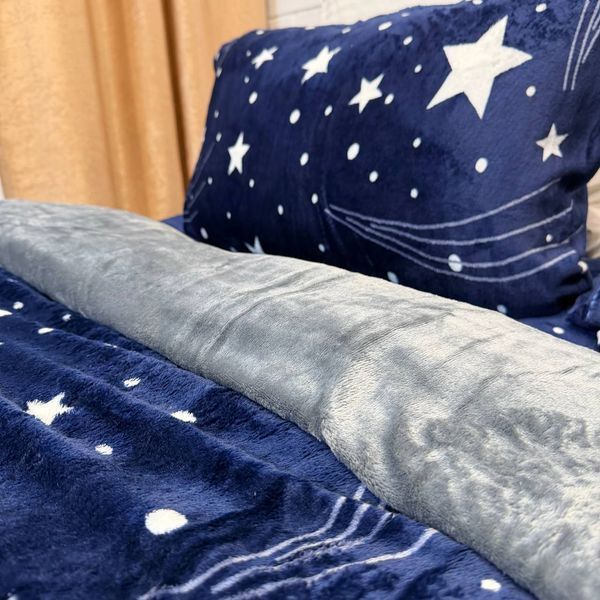 Плюшевое постельное белье Мирея синее  со звездами евро размер Cap-Postilna Pl-14 EU фото